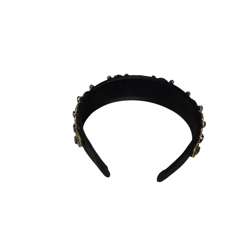 Elegant Black and Gold Bling Rhinestone Beaded Rmbellished Headband